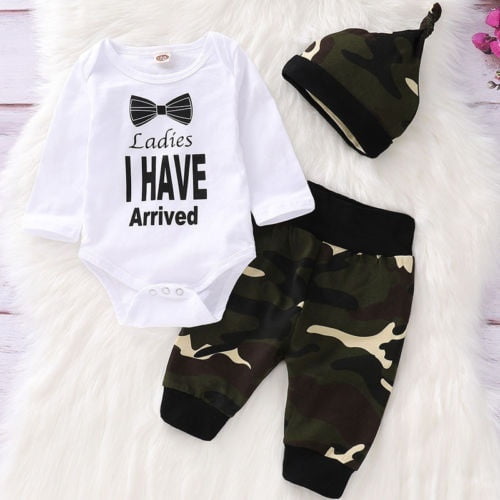 3Pcs Newborn Baby Boy Girl Tops Romper Bodysuit Jumpsuit Pants Outfits Clothes